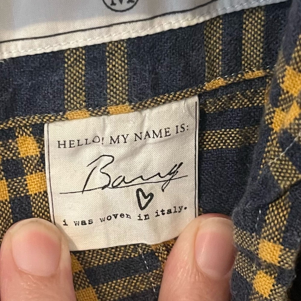 Frank & Eileen Barry Cotton Flannel Plaid Button Down Shirt Blue Yellow Medium - Picture 6 of 11